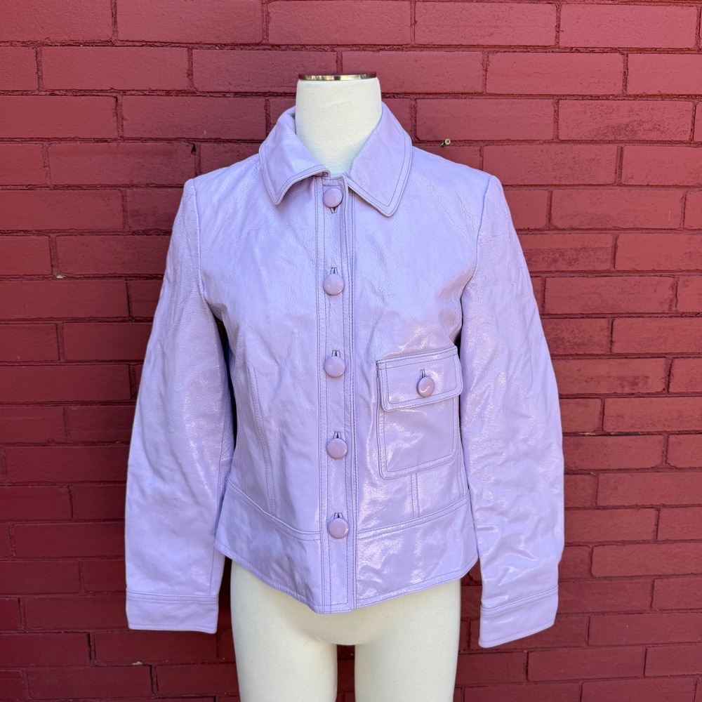 Mythology Women Lavender Patent Leather Jacket Size 6 Purple Y2K Glossy Crop